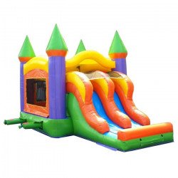 xco dorg 3qtr 1 1 1654044602 Orange Bounce House and Double Lane Slide Combo