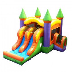 Orange Bounce House and Double Lane Slide Combo